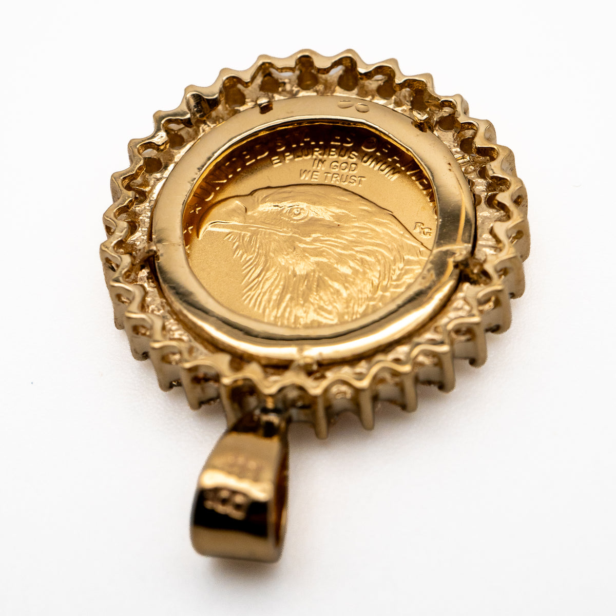 14K Yellow Gold 1/10 oz Coin & Natural Diamond Halo Pendant
