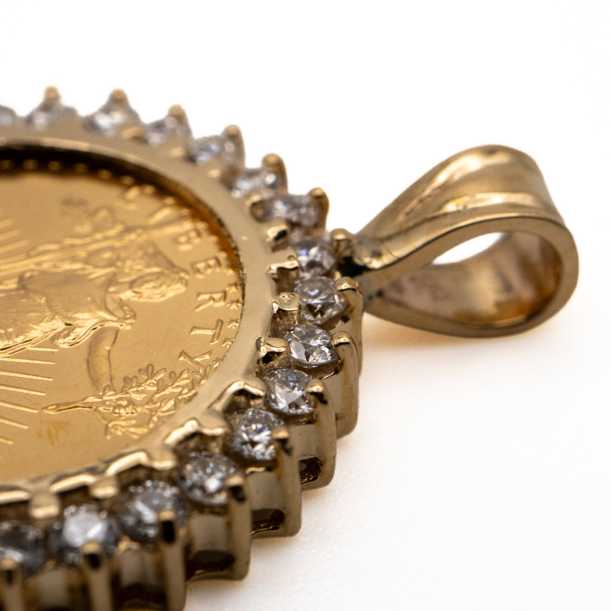 14K Yellow Gold 1/10 oz Coin & Natural Diamond Halo Pendant