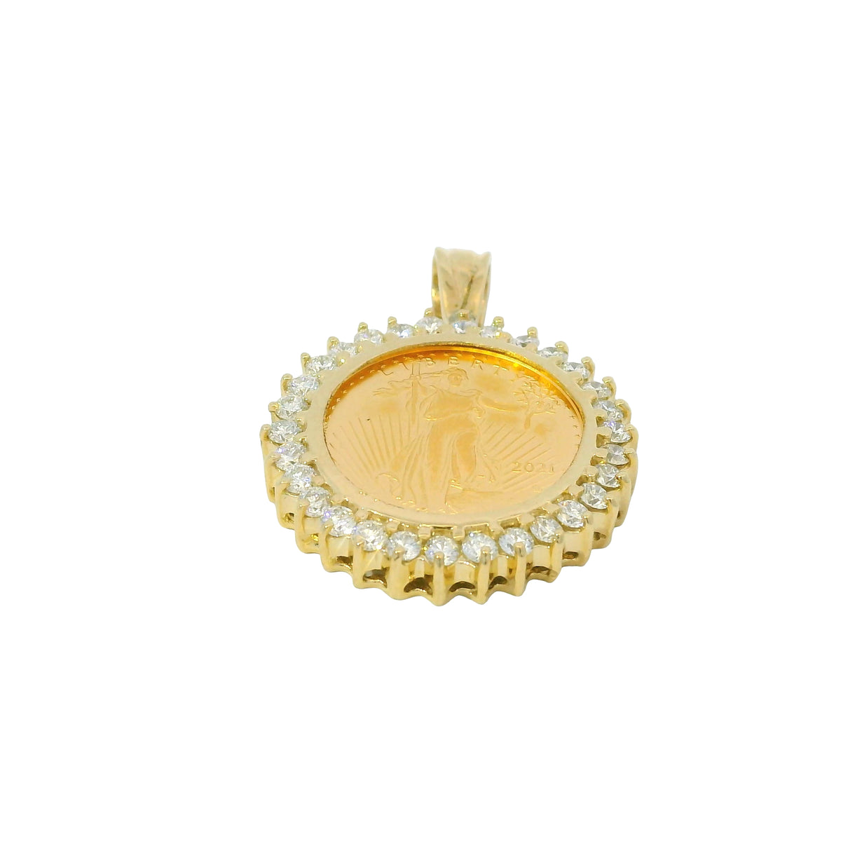 14K Yellow Gold 1/10 oz Coin & Natural Diamond Halo Pendant