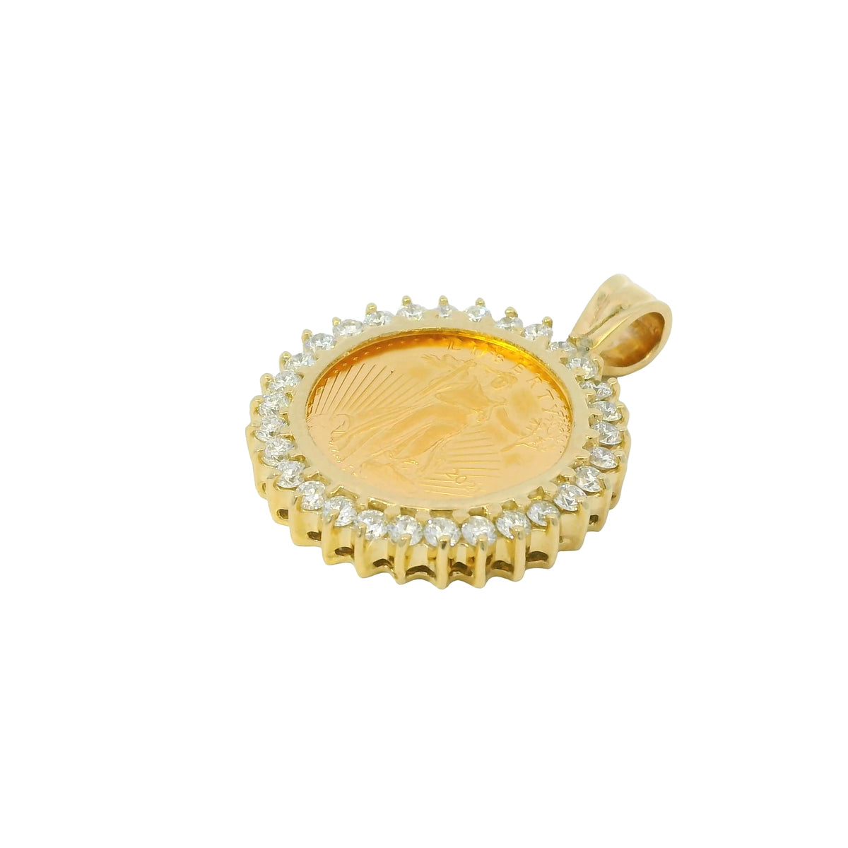 14K Yellow Gold 1/10 oz Coin & Natural Diamond Halo Pendant