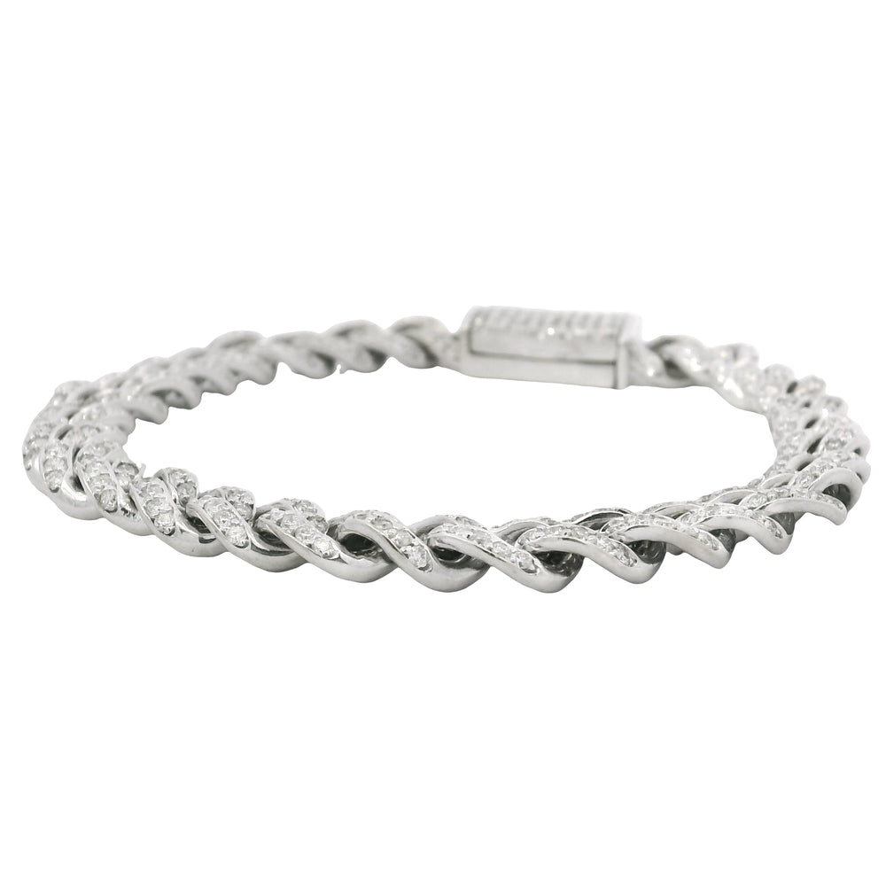 14K White Gold Natural 4.50 Carat Round Brilliant Cut Diamond Cuban Link Bracelet — product photo 2