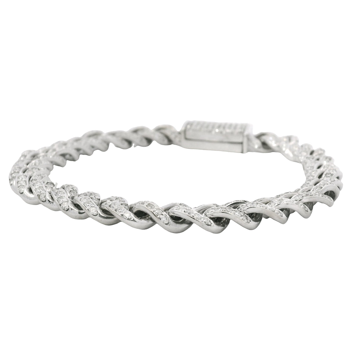 14K White Gold Natural 4.50 Carat Round Brilliant Cut Diamond Cuban Link Bracelet