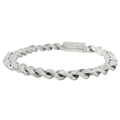 14K White Gold Natural 4.50 Carat Round Brilliant Cut Diamond Cuban Link Bracelet