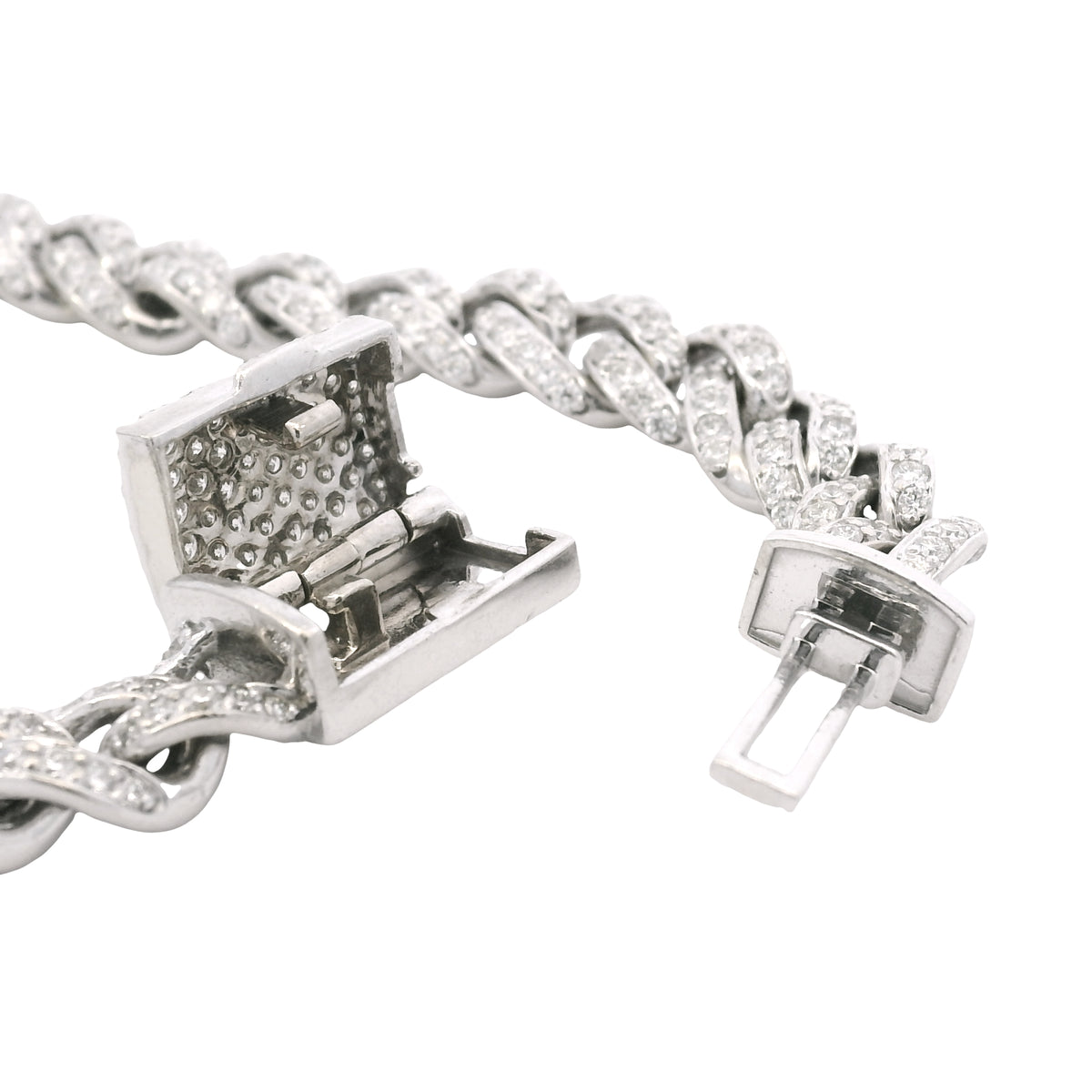 14K White Gold Natural 4.50 Carat Round Brilliant Cut Diamond Cuban Link Bracelet — product photo 10