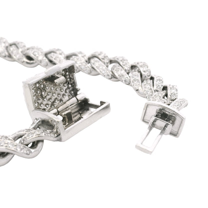 14K White Gold Natural 4.50 Carat Round Brilliant Cut Diamond Cuban Link Bracelet