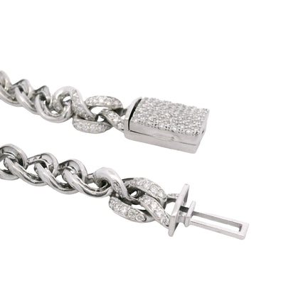 14K White Gold Natural 4.50 Carat Round Brilliant Cut Diamond Cuban Link Bracelet