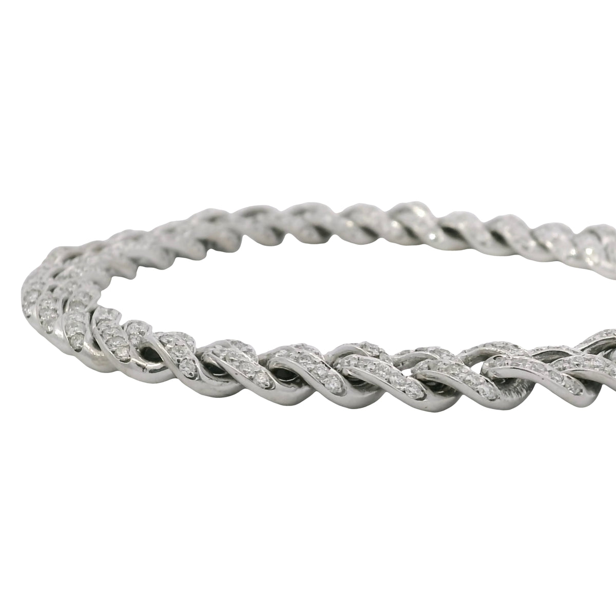 14K White Gold Natural 4.50 Carat Round Brilliant Cut Diamond Cuban Link Bracelet