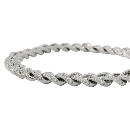 14K White Gold Natural 4.50 Carat Round Brilliant Cut Diamond Cuban Link Bracelet