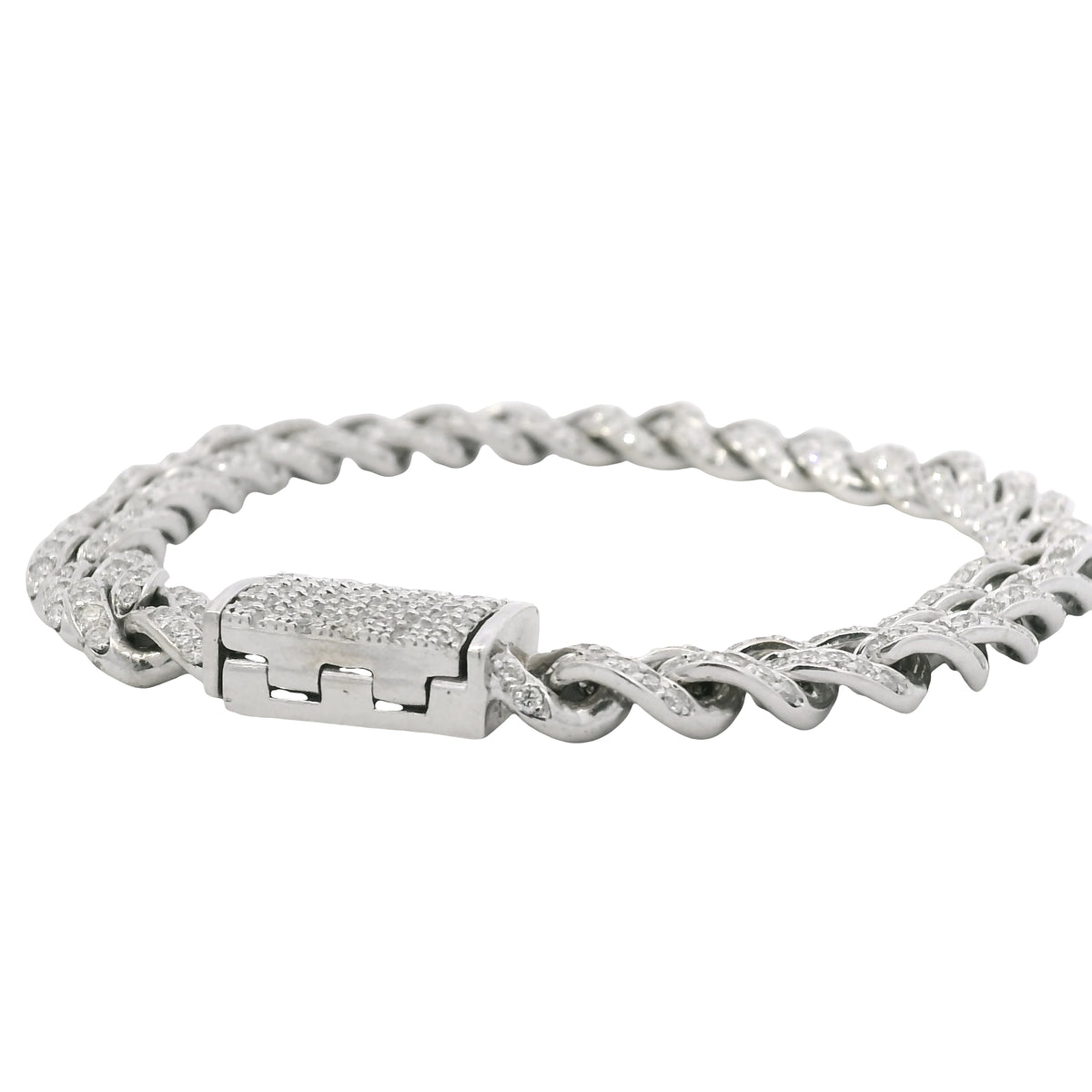 14K White Gold Natural 4.50 Carat Round Brilliant Cut Diamond Cuban Link Bracelet — product photo 4
