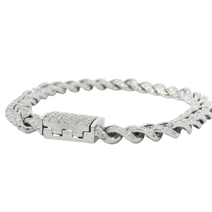 14K White Gold Natural 4.50 Carat Round Brilliant Cut Diamond Cuban Link Bracelet