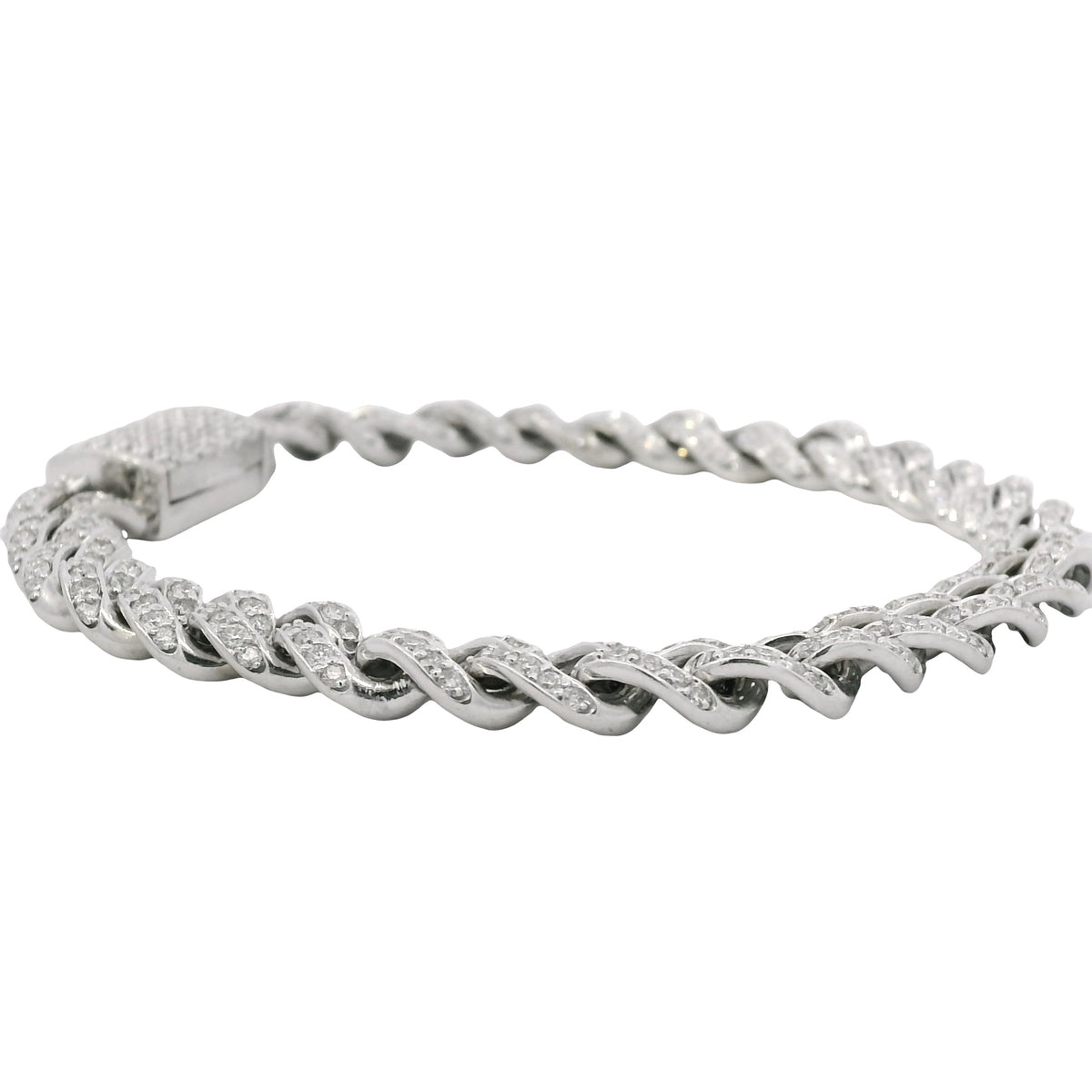 14K White Gold Natural 4.50 Carat Round Brilliant Cut Diamond Cuban Link Bracelet — product photo 5