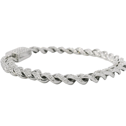 14K White Gold Natural 4.50 Carat Round Brilliant Cut Diamond Cuban Link Bracelet