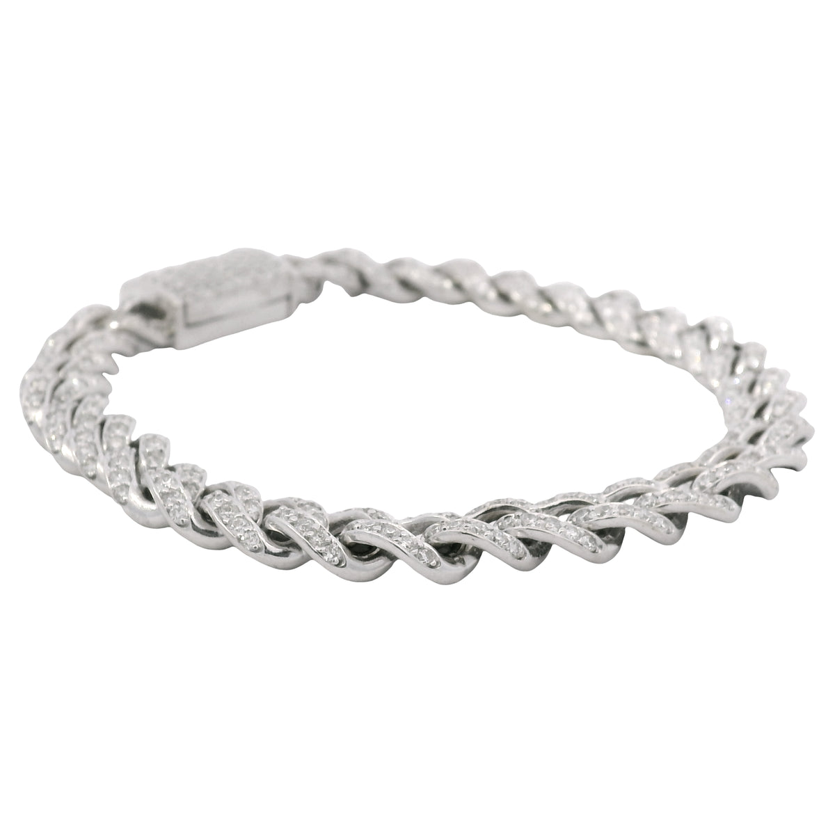 14K White Gold Natural 4.50 Carat Round Brilliant Cut Diamond Cuban Link Bracelet — product photo 7