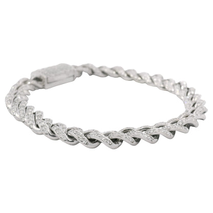 14K White Gold Natural 4.50 Carat Round Brilliant Cut Diamond Cuban Link Bracelet