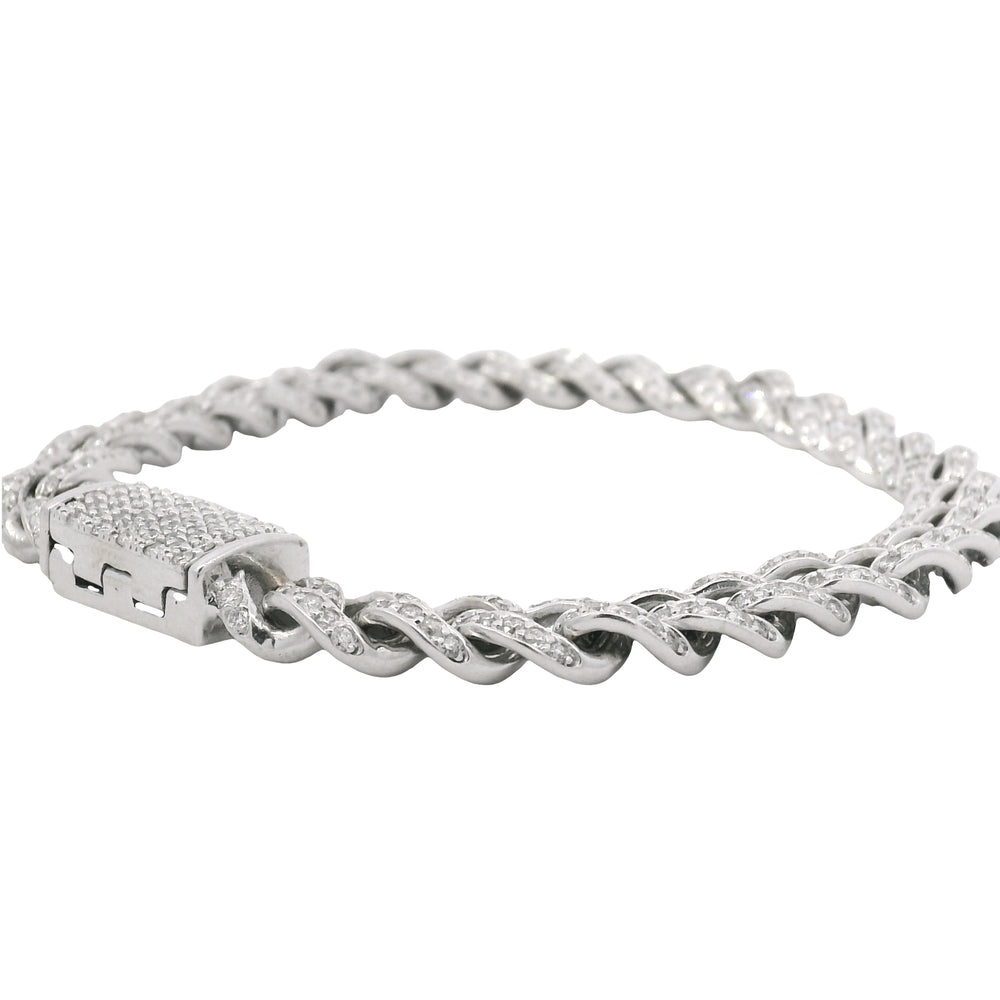 14K White Gold Natural 4.50 Carat Round Brilliant Cut Diamond Cuban Link Bracelet — product photo 1