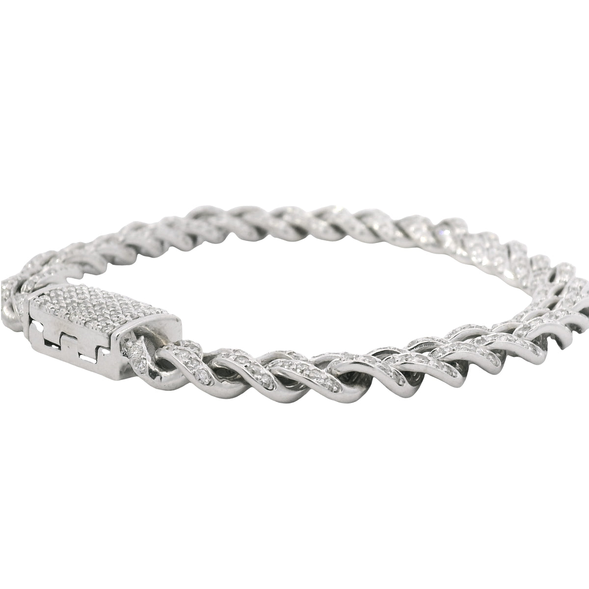 14K White Gold Natural 4.50 Carat Round Brilliant Cut Diamond Cuban Link Bracelet