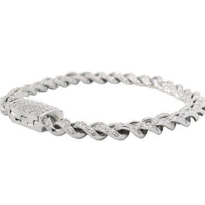 14K White Gold Natural 4.50 Carat Round Brilliant Cut Diamond Cuban Link Bracelet