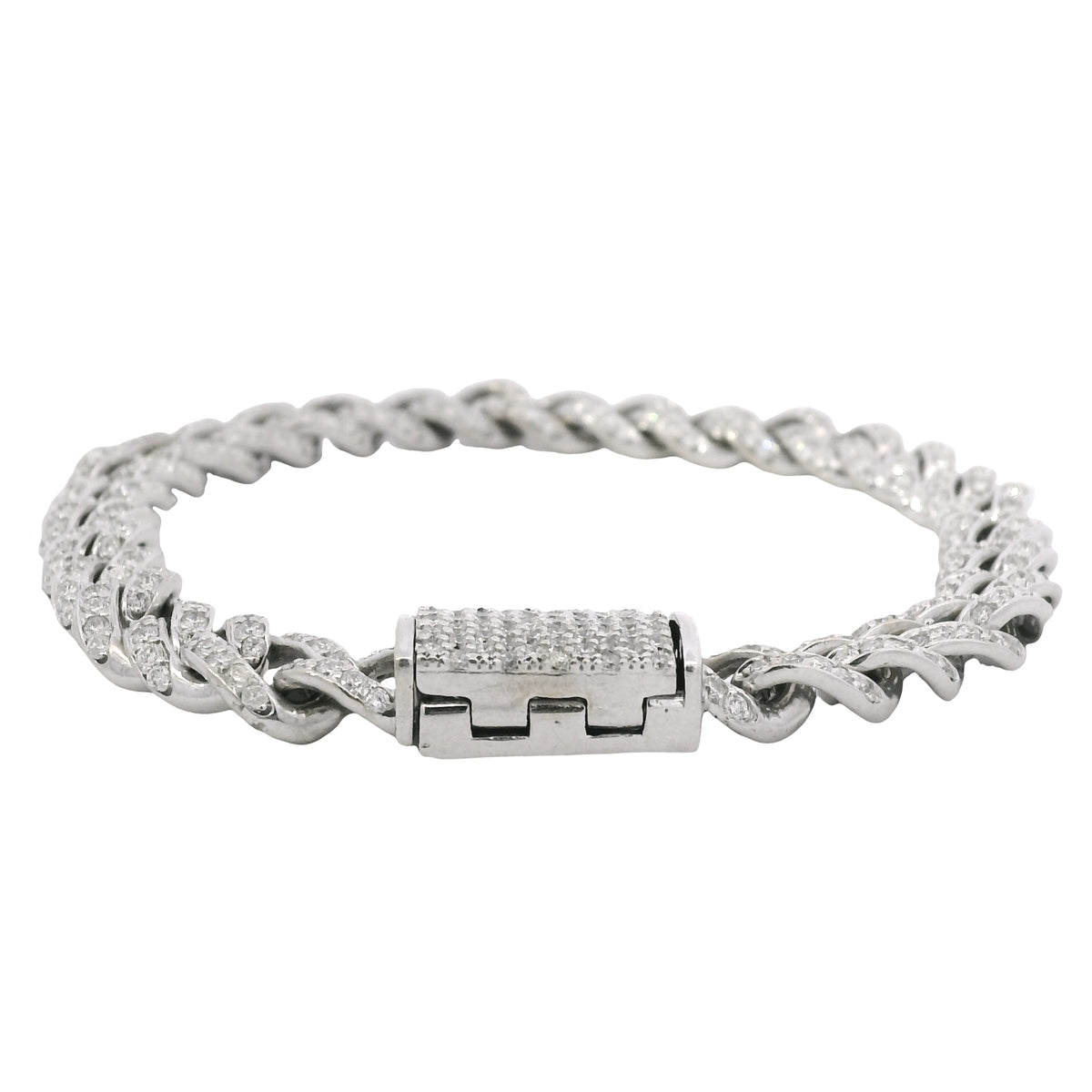 14K White Gold Natural 4.50 Carat Round Brilliant Cut Diamond Cuban Link Bracelet — product photo 8