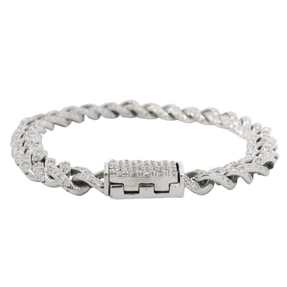 14K White Gold Natural 4.50 Carat Round Brilliant Cut Diamond Cuban Link Bracelet