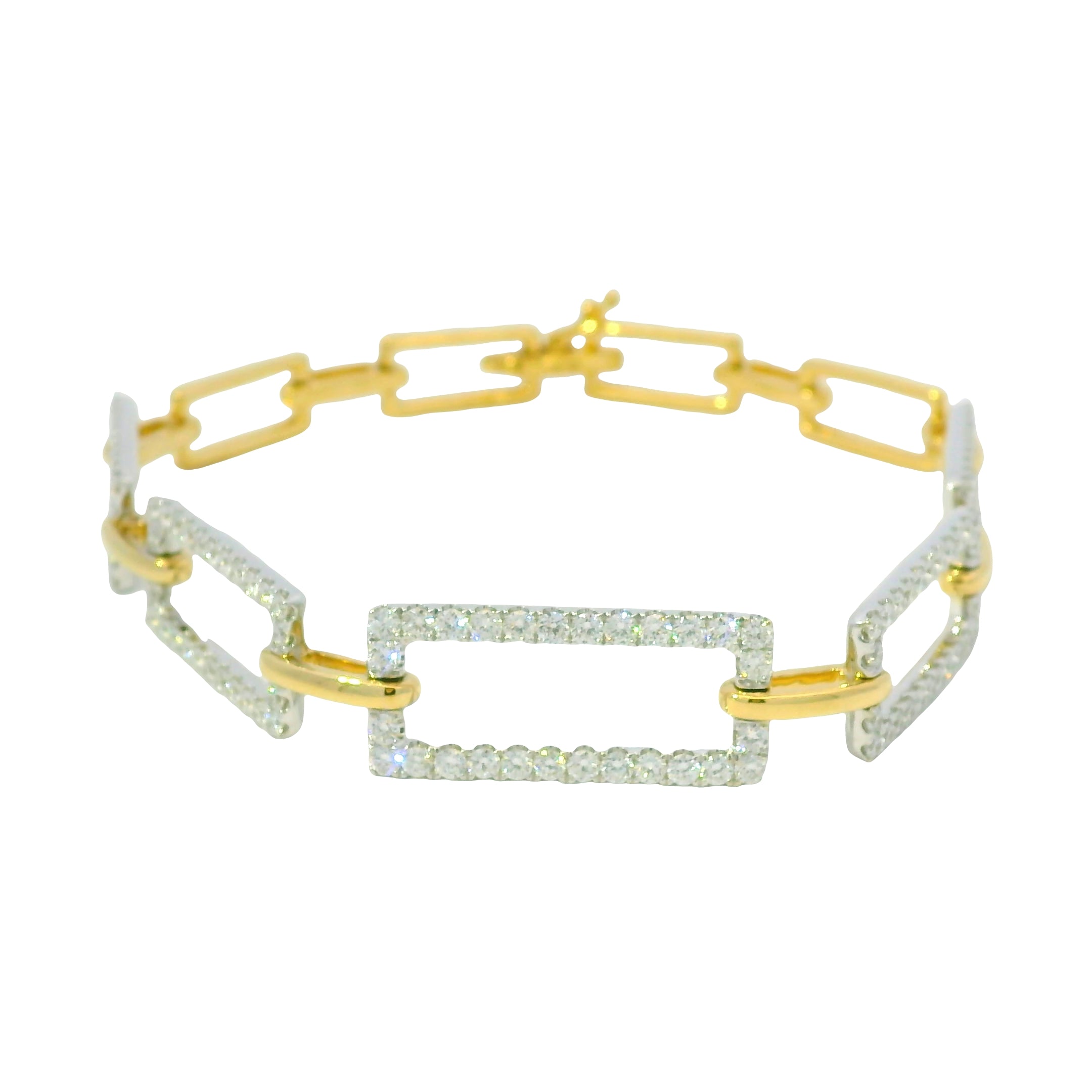 7" 18k White And Yellow Gold Natural Diamond Square Link Bracelet
