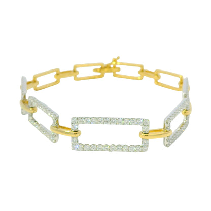 7" 18k White And Yellow Gold Natural Diamond Square Link Bracelet