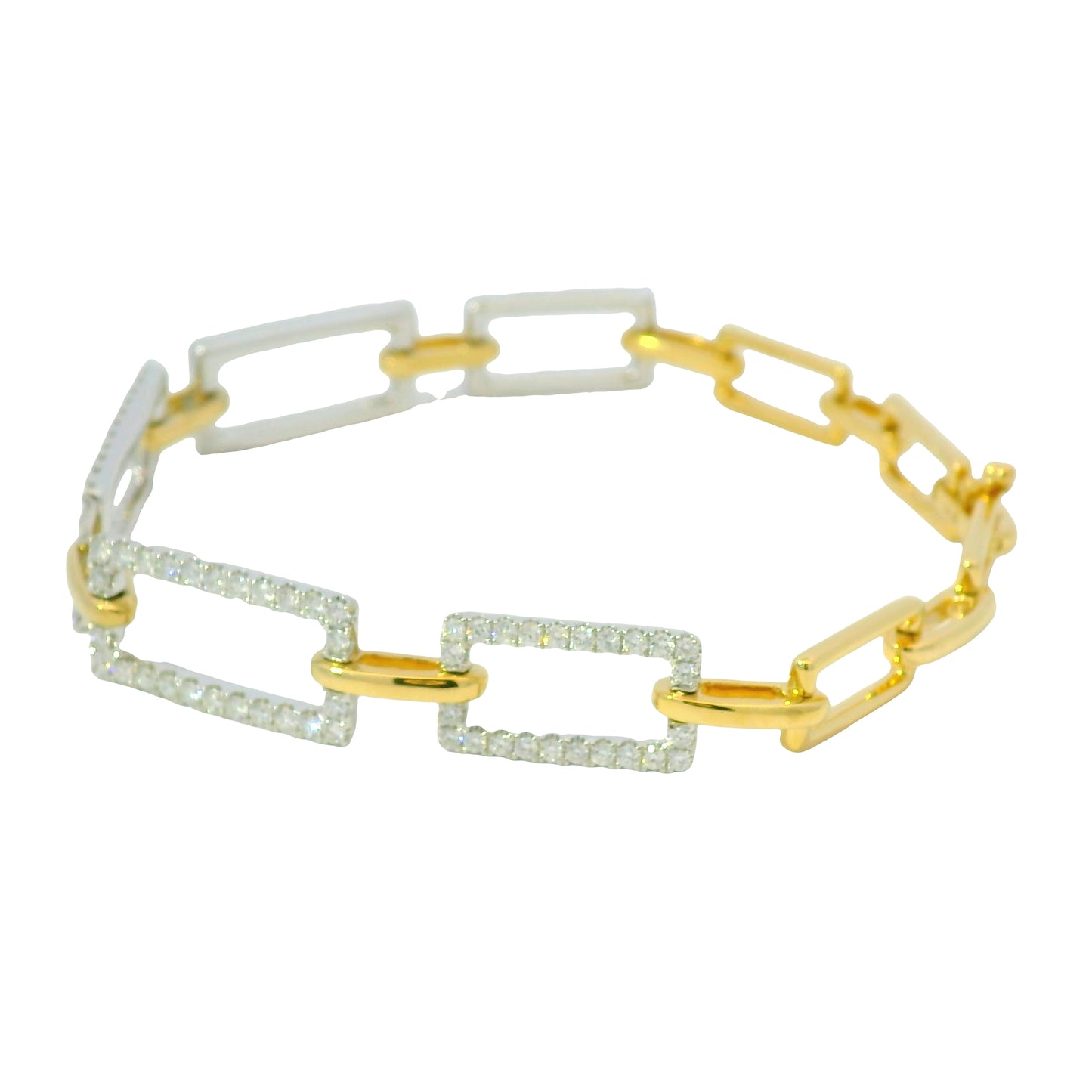7" 18k White And Yellow Gold Natural Diamond Square Link Bracelet