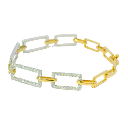 7" 18k White And Yellow Gold Natural Diamond Square Link Bracelet