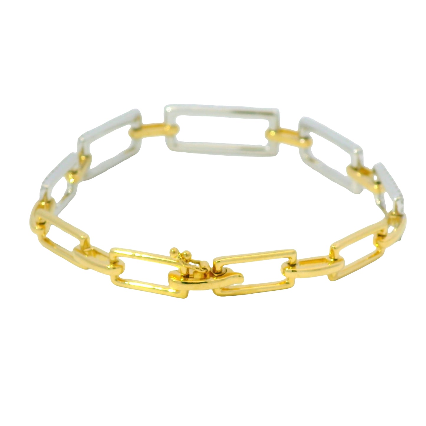 7" 18k White And Yellow Gold Natural Diamond Square Link Bracelet