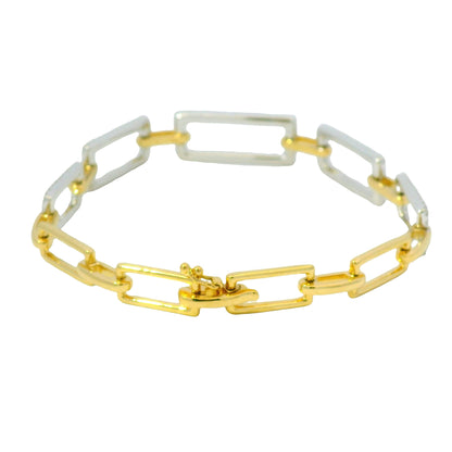 7" 18k White And Yellow Gold Natural Diamond Square Link Bracelet