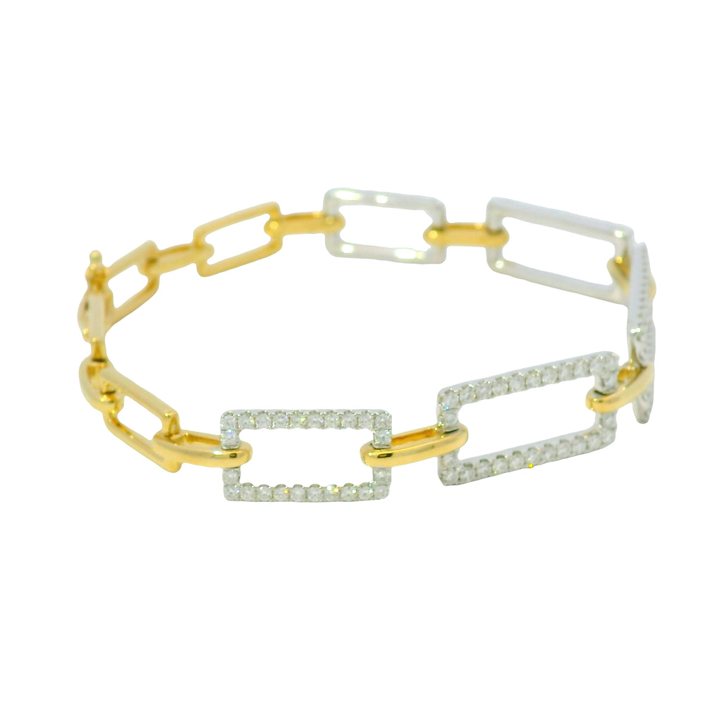 18k White And Yellow Gold Natural Diamond Square Link Bracelet — product photo 2