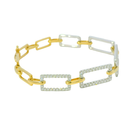 7" 18k White And Yellow Gold Natural Diamond Square Link Bracelet