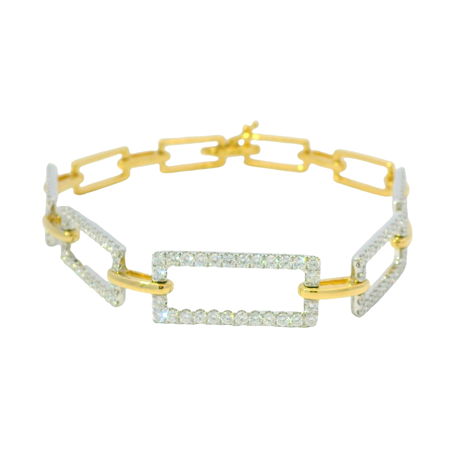 7" 18k White And Yellow Gold Natural Diamond Square Link Bracelet