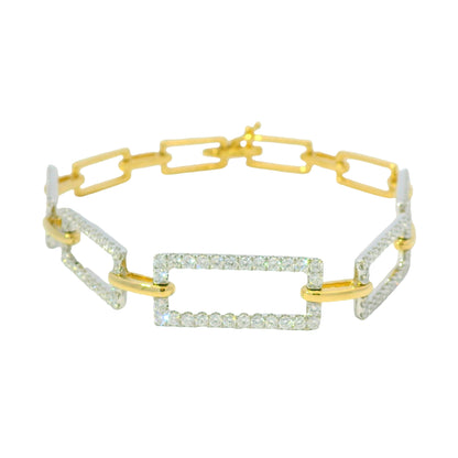 7" 18k White And Yellow Gold Natural Diamond Square Link Bracelet