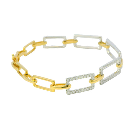 7" 18k White And Yellow Gold Natural Diamond Square Link Bracelet