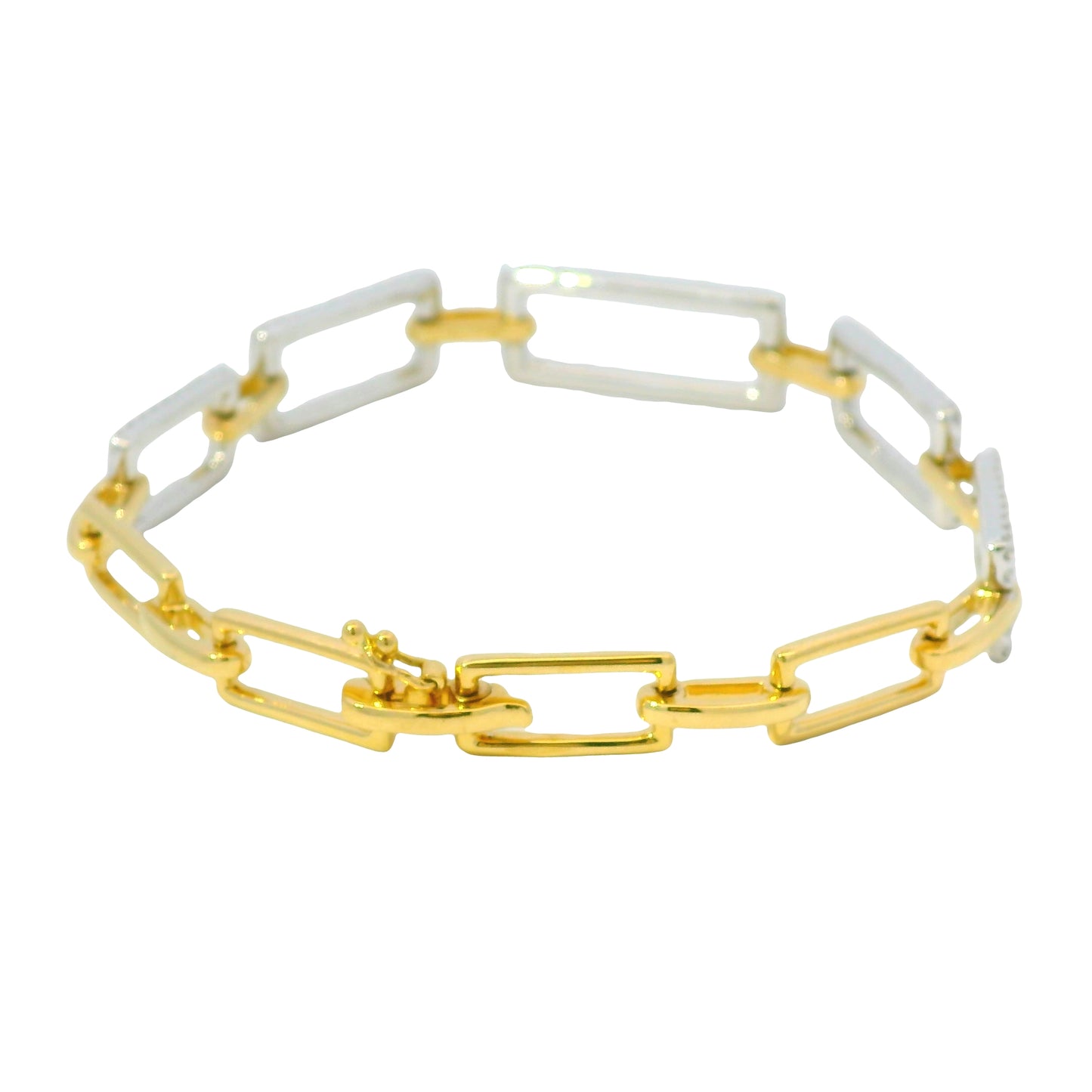 7" 18k White And Yellow Gold Natural Diamond Square Link Bracelet