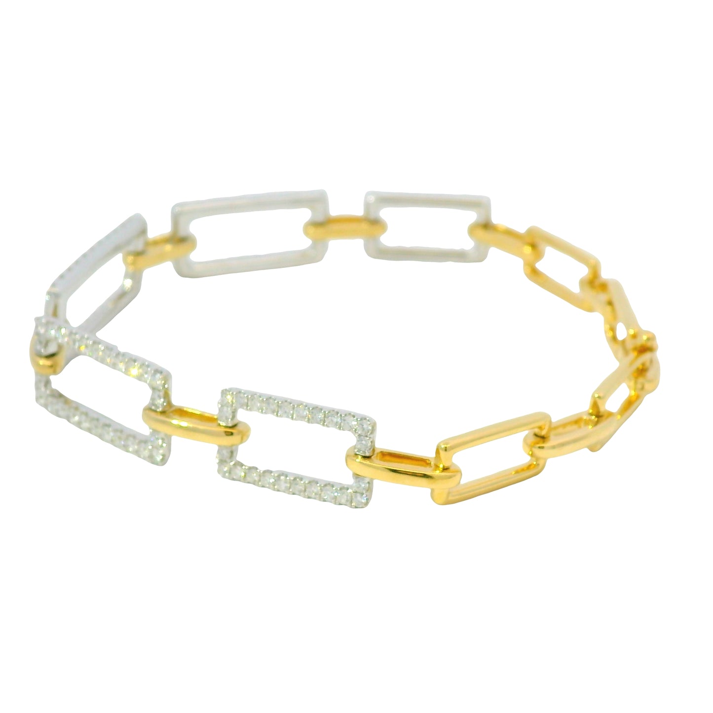 7" 18k White And Yellow Gold Natural Diamond Square Link Bracelet