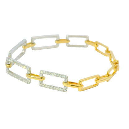 7" 18k White And Yellow Gold Natural Diamond Square Link Bracelet