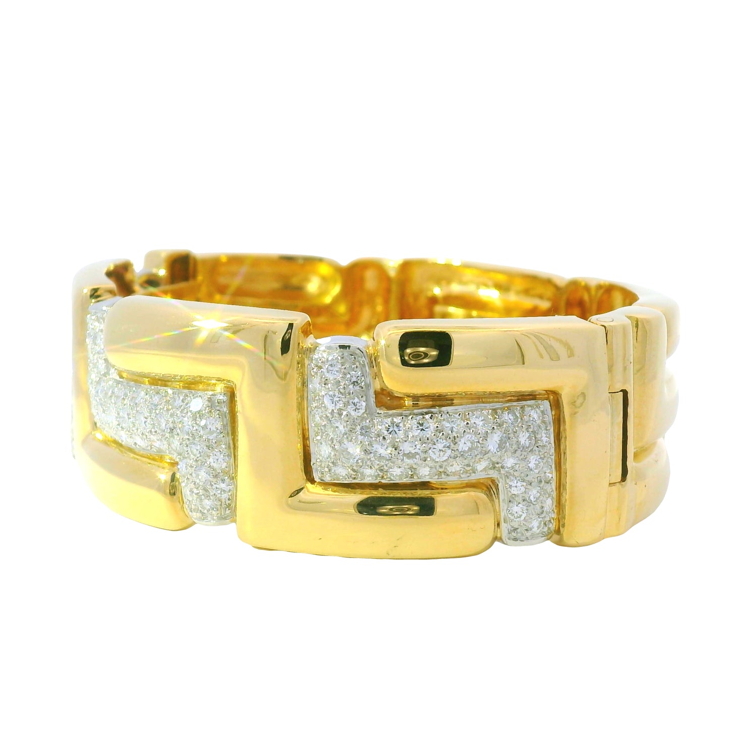 18k Yellow Gold Natural 3.15 Carat Diamond Pave Wide Link Bracelet