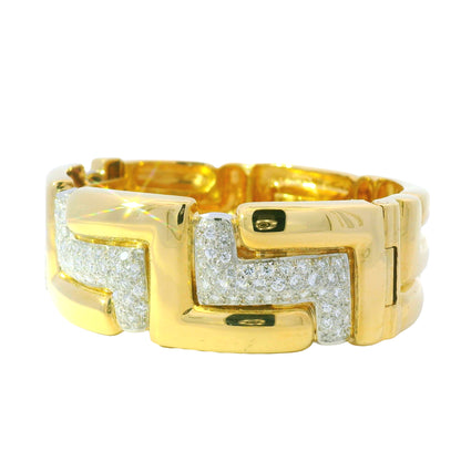 18k Yellow Gold Natural 3.15 Carat Diamond Pave Wide Link Bracelet