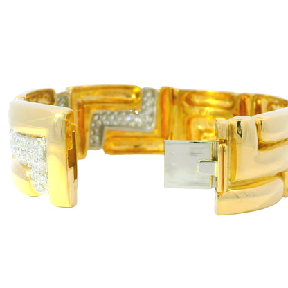 18k Yellow Gold Natural 3.15 Carat Diamond Pave Wide Link Bracelet