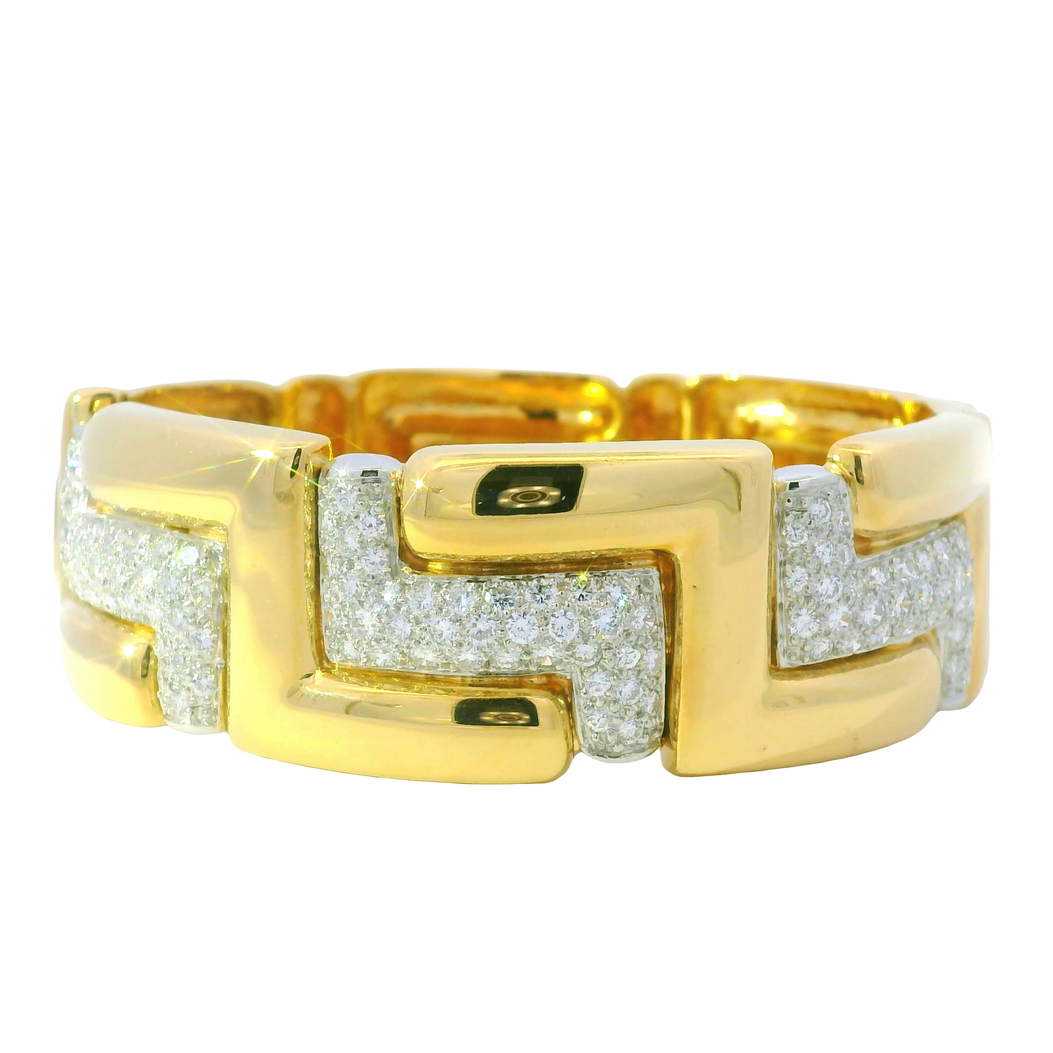18k Yellow Gold Natural 3.15 Carat Diamond Pave Wide Link Bracelet