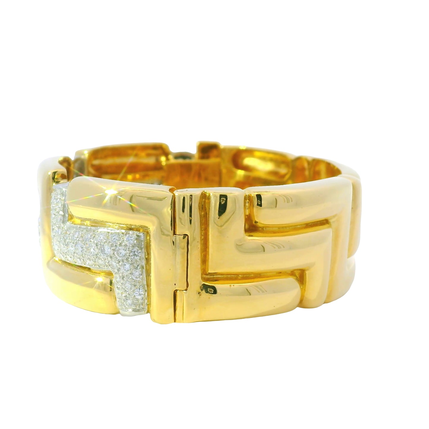 18k Yellow Gold Natural 3.15 Carat Diamond Pave Wide Link Bracelet