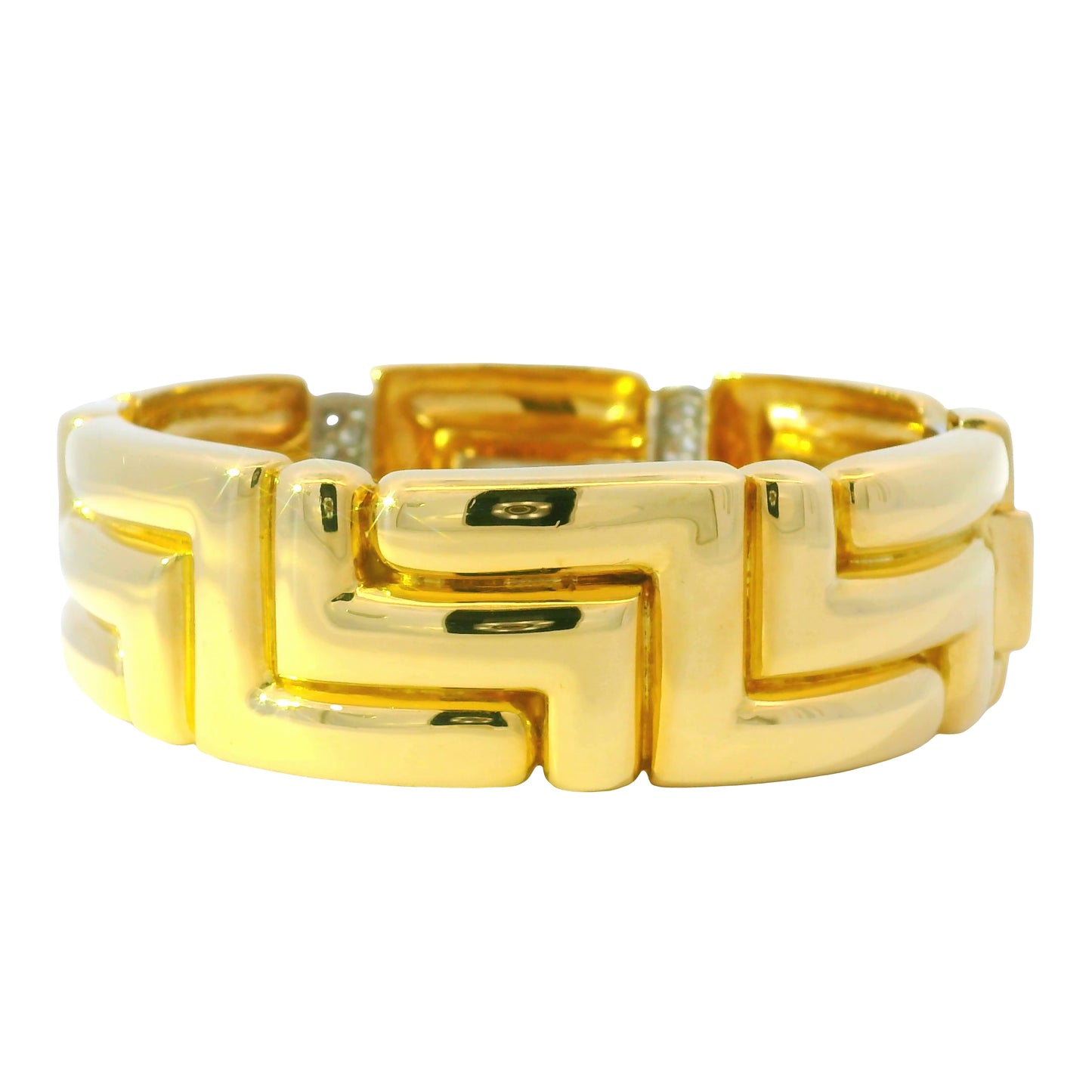 18k Yellow Gold Natural 3.15 Carat Diamond Pave Wide Link Bracelet