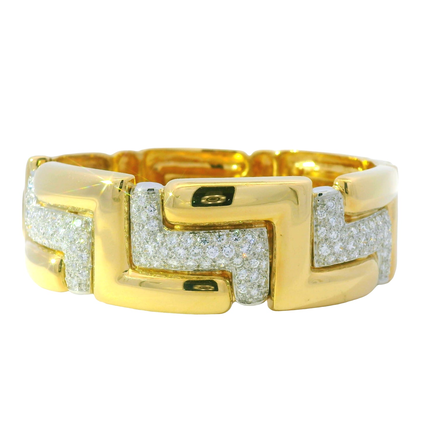 18k Yellow Gold Natural 3.15 Carat Diamond Pave Wide Link Bracelet