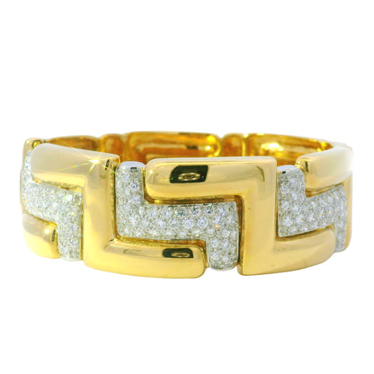 18k Yellow Gold Natural 3.15 Carat Diamond Pave Wide Link Bracelet