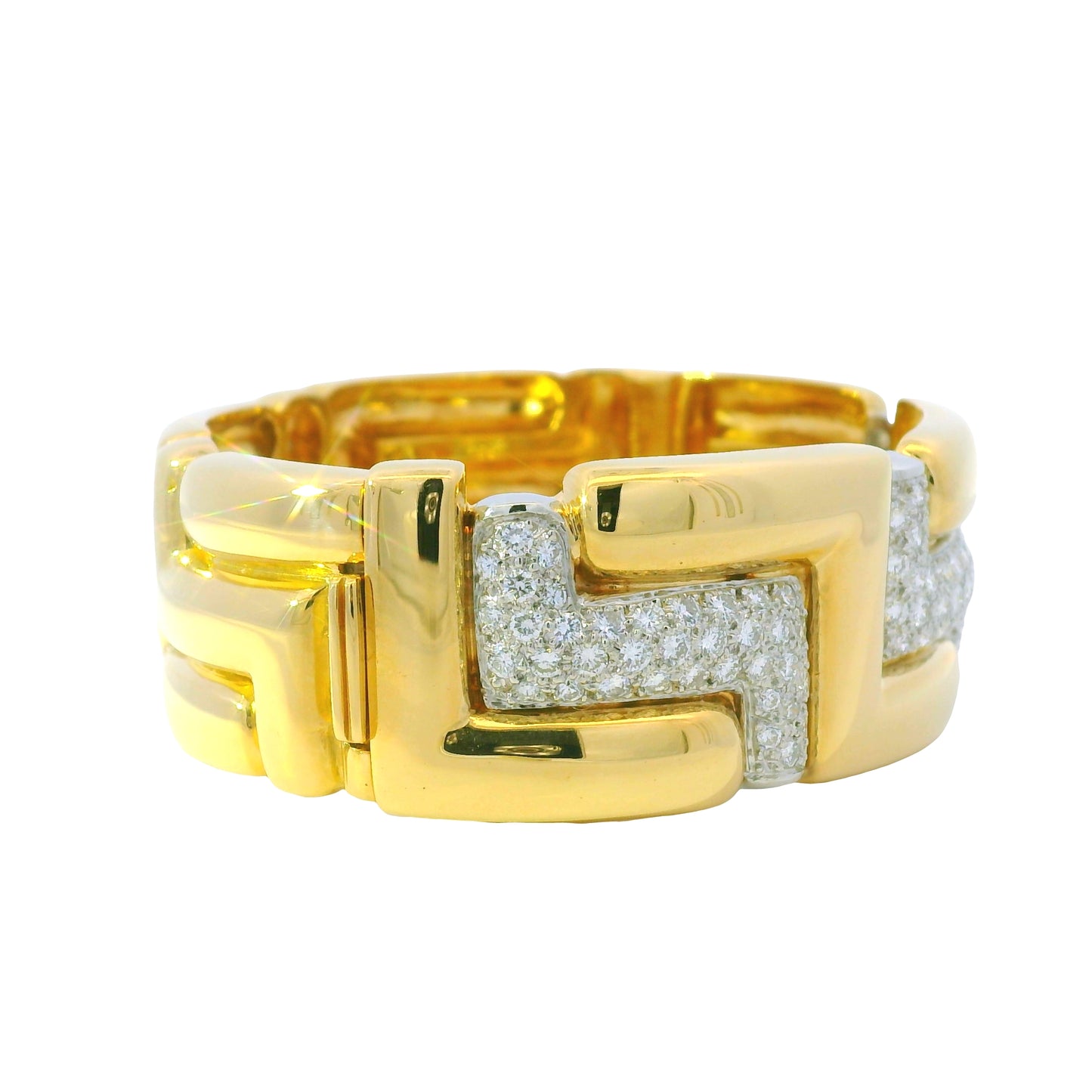 18k Yellow Gold Natural 3.15 Carat Diamond Pave Wide Link Bracelet