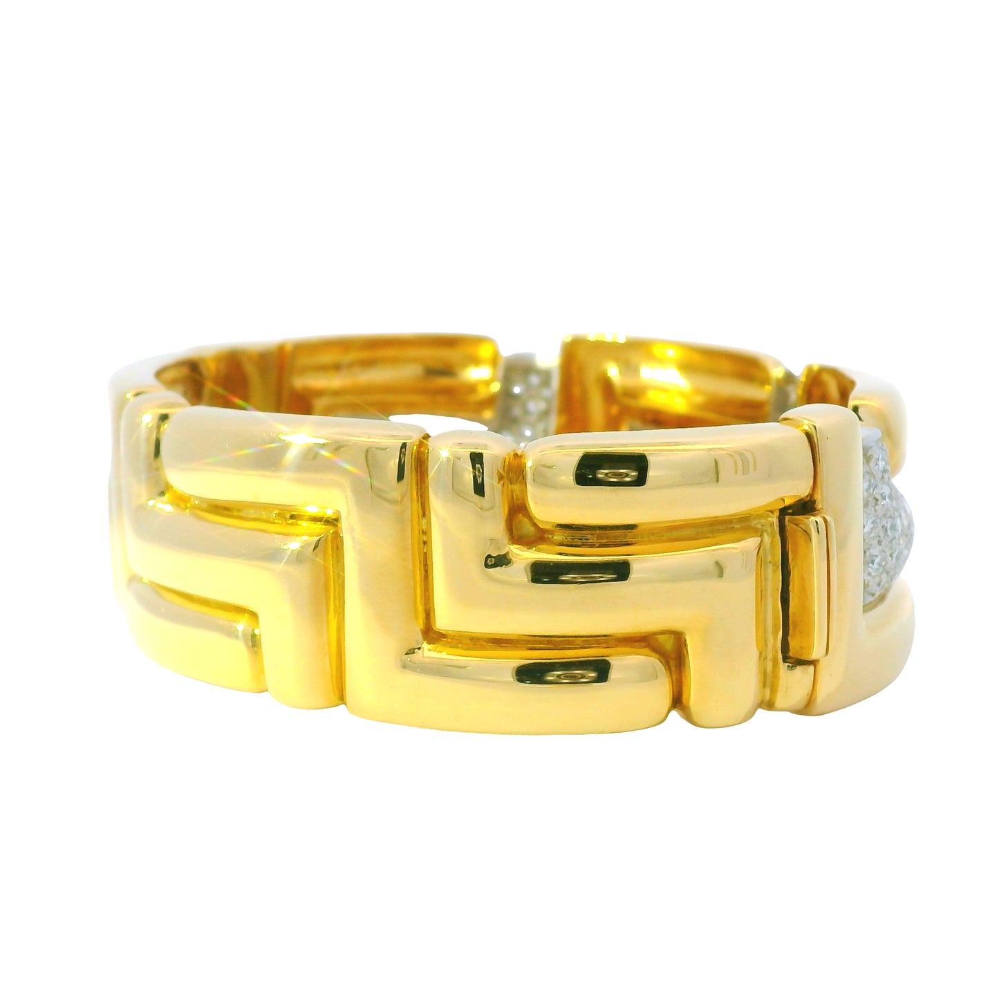 18k Yellow Gold Natural 3.15 Carat Diamond Pave Wide Link Bracelet
