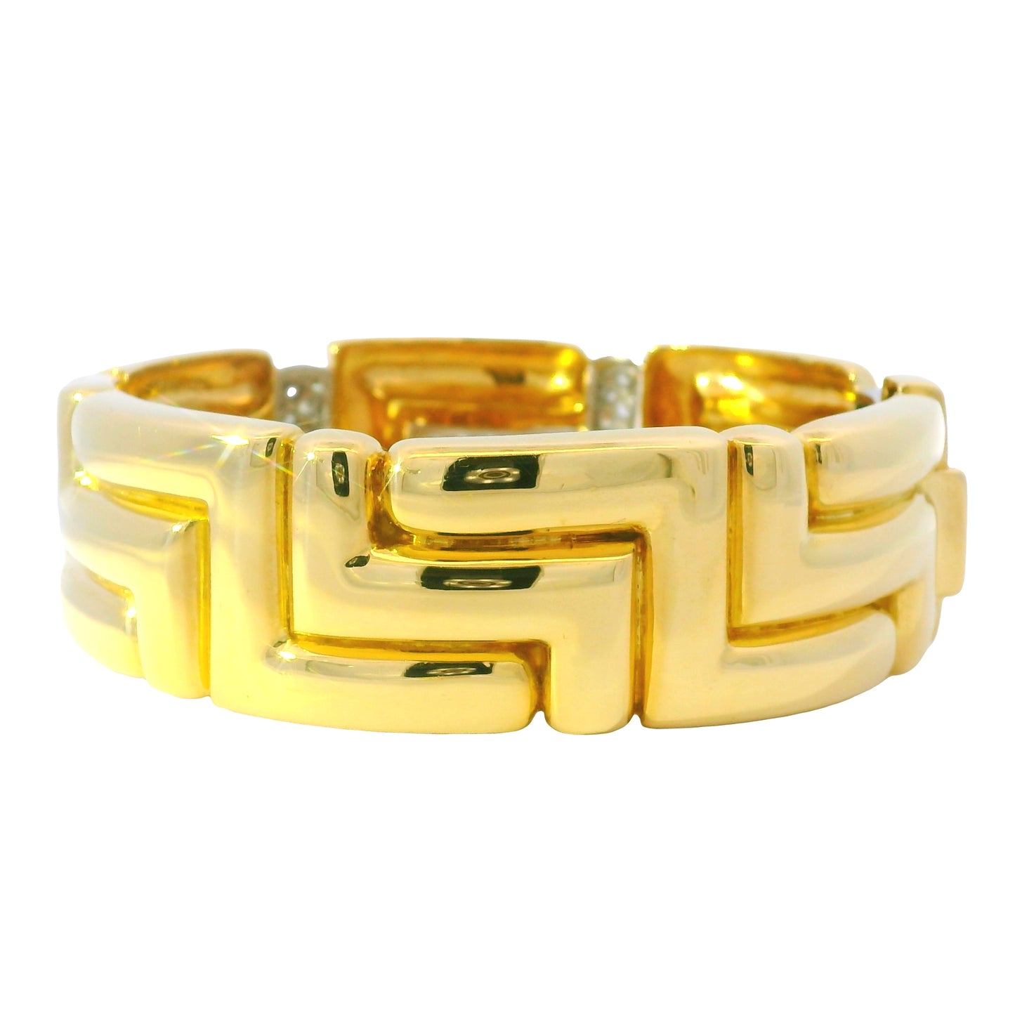 18k Yellow Gold Natural 3.15 Carat Diamond Pave Wide Link Bracelet