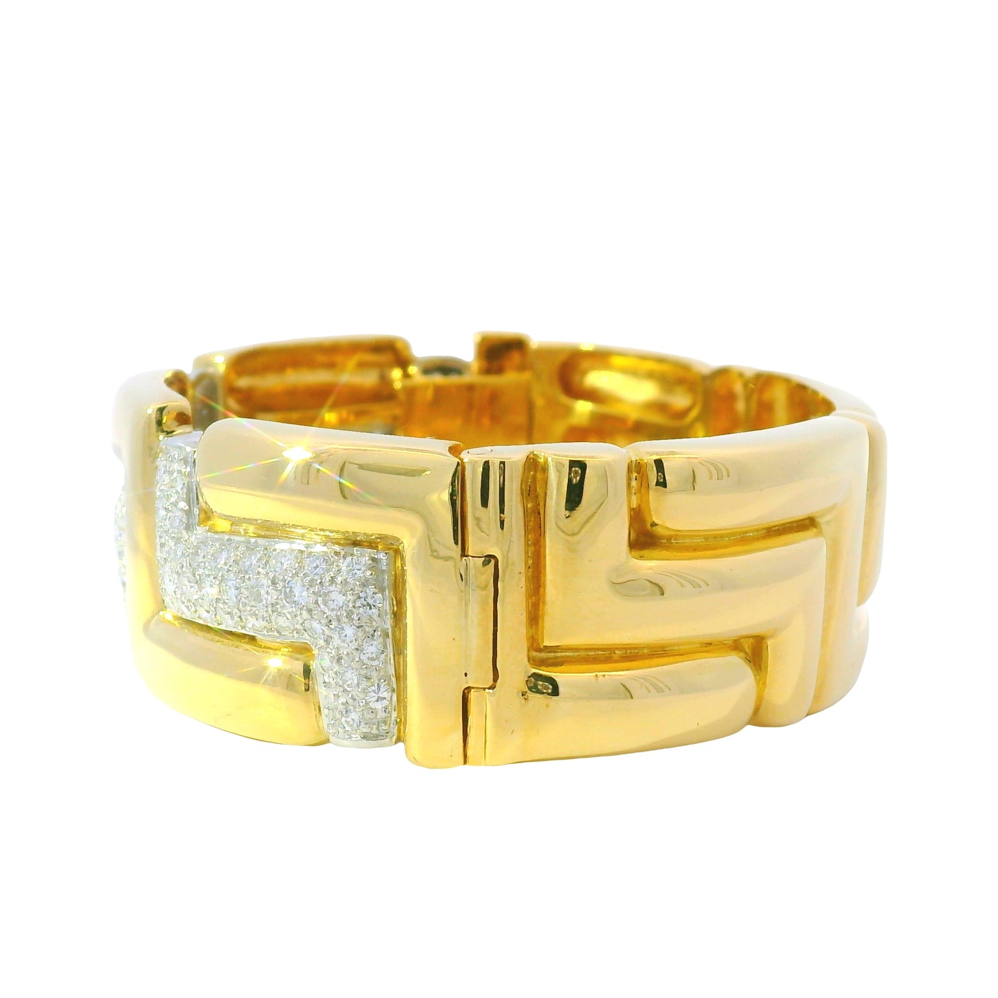 18k Yellow Gold Natural 3.15 Carat Diamond Pave Wide Link Bracelet
