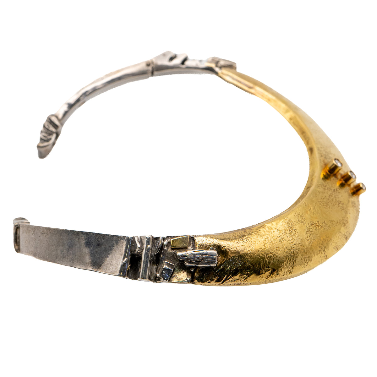 Misani Milano 18k Two Tone Gold Hammered Wide Collar Necklace